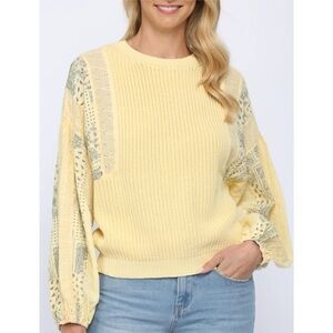 Fate Womens‎ Sweater M Yellow Bandana Cotton Western Boho Chunky Knit